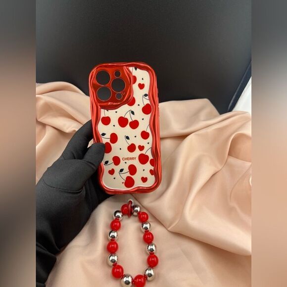 Cherry Delight iPhone 15 Pro Max Case with Red Beaded Handle - Picture 7 of 8